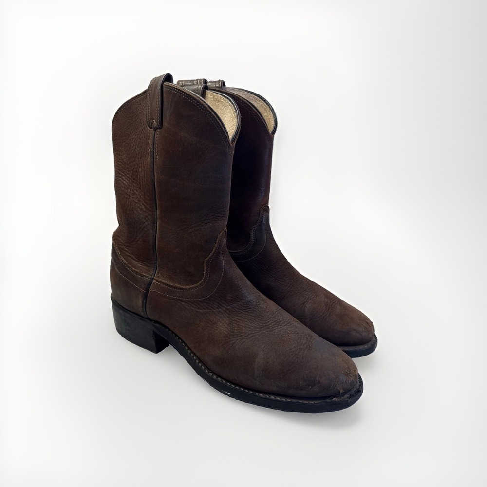 Vintage Olathe Cowboy Boots Mens 10.5D Brown Leather Made USA Kansas Western